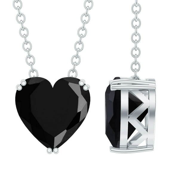 Rosec Jewels Natural Black Spinel Heart Necklace for Women - 8mm - 2 Ct - AAA Grade August Birthstone Necklace with Chain, 18K White Gold