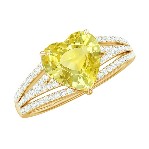 Rosec Jewels Heart Shape Created Yellow Sapphire Ring with Diamond (8 mm) - Split Shank Ring, 14K Yellow Gold, US 7.00