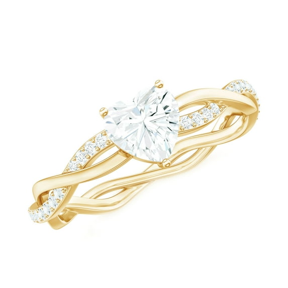 Rosec Jewels Moissanite Heart Engagement Ring - Promise Ring (1/2 Carat, 5 mm, DVS1 Quality Certified), 10K Yellow Gold, US 10.00