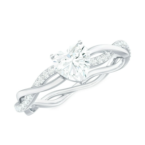Rosec Jewels Moissanite Heart Engagement Ring - Promise Ring (1/2 Carat, 5 mm, DVS1 Quality Certified), 14K White Gold, US 12.00
