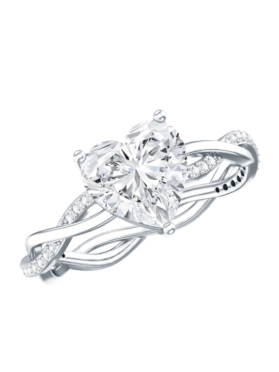Certified Moissanite Heart Engagement Ring 2 Carat - Braided Ring for Women - 8 mm - D-VS1 Quality, 925 Sterling Silver, US 4.00