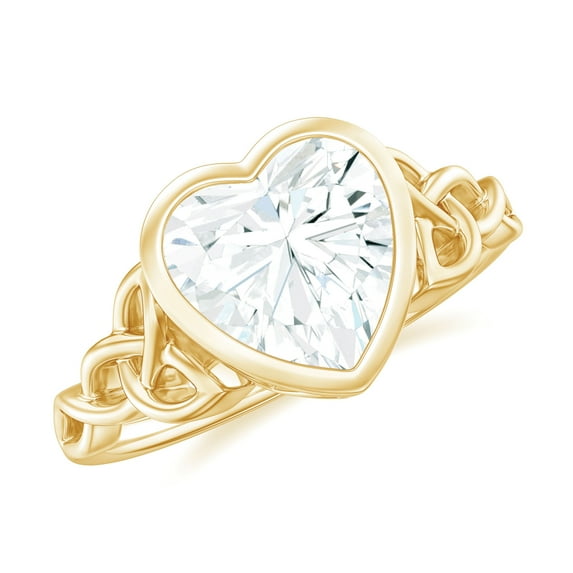 Rosec Jewels Solitaire Moissanite Heart Shaped Engagement Ring 2 Carat - Celtic Knot Ring - 8 mm - D-VS1 Quality Certified, 18K Yellow Gold, US 4.00