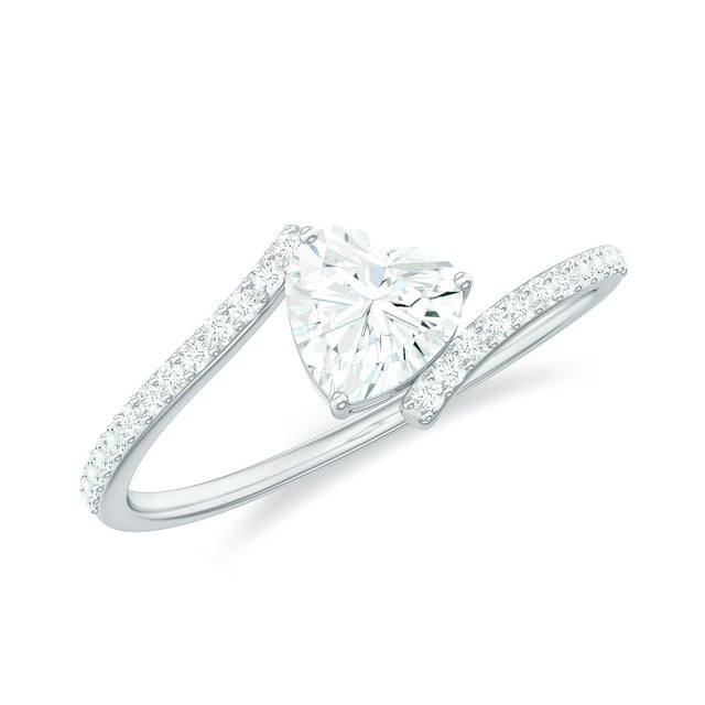 Rosec Jewels Heart Shape Moissanite Solitaire Engagement Ring for Women (5 mm, 0.75 CT), 18K White Gold, US 7.00