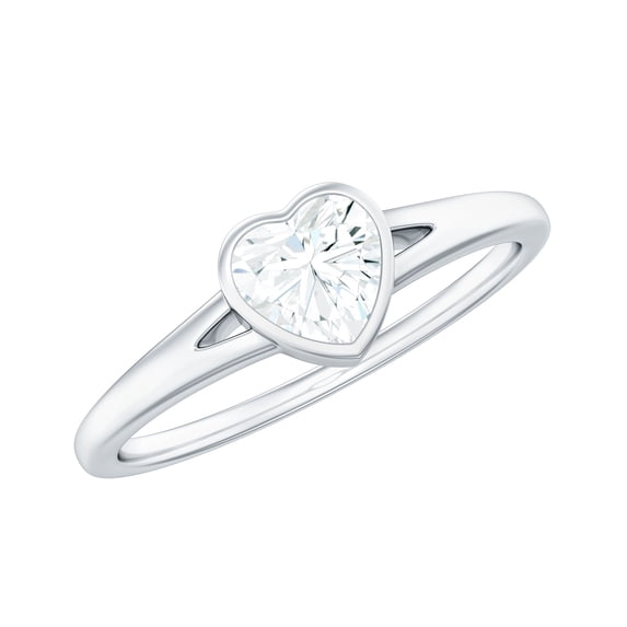 Rosec Jewels Moissanite Heart Promise Ring for Women - 1/2 Carat - Bezel Set Ring - D-VS1 Quality Certified, 18K White Gold, US 8.00