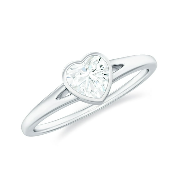 Rosec Jewels Moissanite Heart Promise Ring for Women - 1/2 Carat - Bezel Set Ring - D-VS1 Quality Certified, 925 Sterling Silver, US 4.00