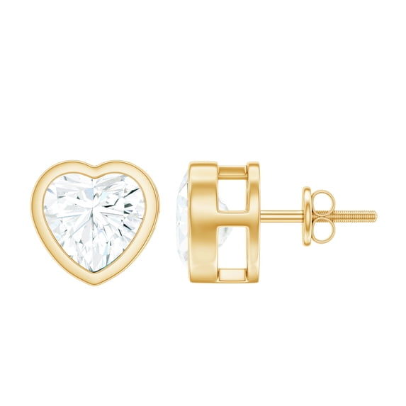 Rosec Jewels Heart Shape Moissanite Solitaire Stud Earrings for Women - 7 mm - D-VS1 Grade, 14K Yellow Gold