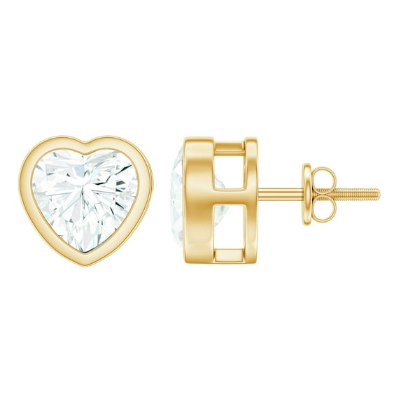 Rosec Jewels Certified Moissanite Heart Stud Earrings for Women - 7 mm - D-VS1 Quality - 3 Carat - Ready to Gift with Jewelry Box, 14K Yellow Gold