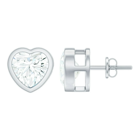 Rosec Jewels Certified Moissanite Heart Stud Earrings for Women - 7 mm - D-VS1 Quality - 3 Carat - Ready to Gift with Jewelry Box, 18K White Gold