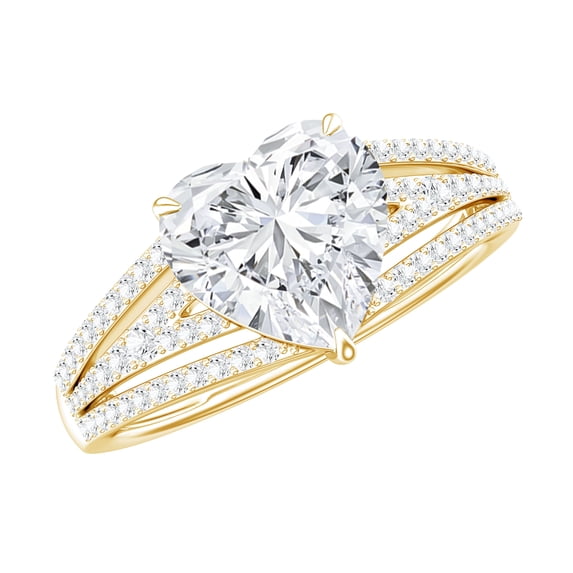 Rosec Jewels Heart Shape Moissanite Split Shank Engagement Ring (2 Ct, 8 mm, D-VS1 Grade), 18K Yellow Gold, US 6.00