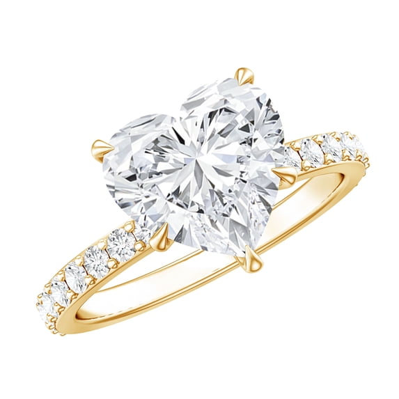 Rosec Jewels Heart Shaped Lab Grown Diamond Engagement Ring 3 Carat - IGI Certified Diamond Ring with Hidden Halo - E-VS1 Grade, 10K Yellow Gold, US 12.50