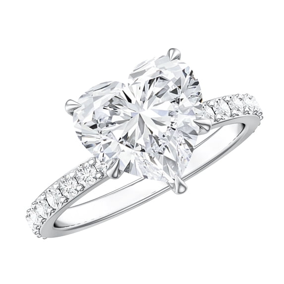 Rosec Jewels Heart Shaped Lab Grown Diamond Engagement Ring 3 Carat - IGI Certified Diamond Ring with Hidden Halo - E-VS1 Grade, 14K White Gold, US 6.00