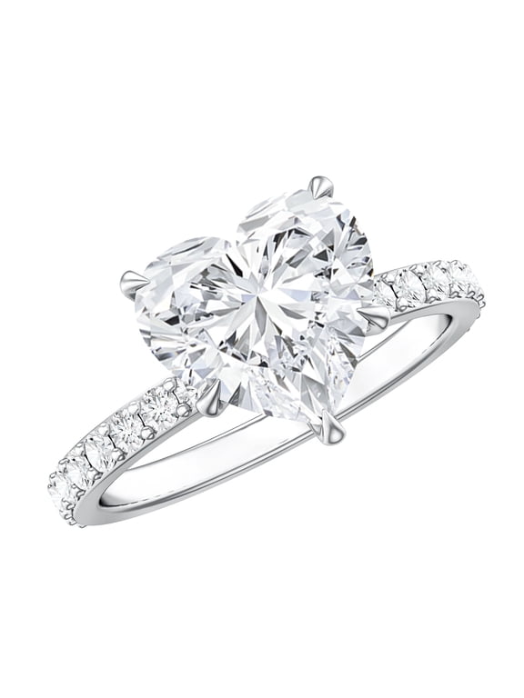 Heart Shaped Lab Grown Diamond Engagement Ring 3 Carat - IGI Certified Diamond Ring with Hidden Halo - E-VS1 Grade, 925 Sterling Silver, US 4.00