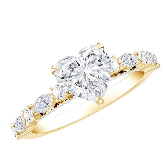 Rosec Jewels Heart Shaped Moissanite Solitaire Engagement Ring for Women - 7 mm - D-VS1 Grade Certified - Jewelry Box Included, 10K Yellow Gold, US 11.00