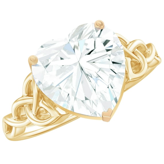 Rosec Jewels Moissanite Heart Shaped Engagement Ring 2 Carat - Celtic Knot Ring for Women (8 mm, D-VS1 Quality Certified), 14K Yellow Gold, US 10.50