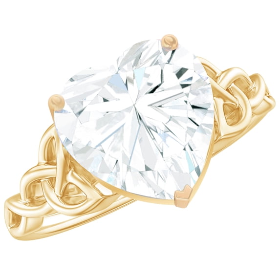 Rosec Jewels Moissanite Heart Shaped Engagement Ring 2 Carat - Celtic Knot Ring for Women (8 mm, D-VS1 Quality Certified), 14K Yellow Gold, US 12.50