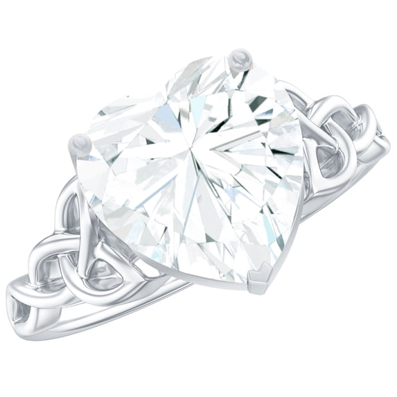 Rosec Jewels Moissanite Heart Shaped Engagement Ring 2 Carat - Celtic Knot Ring for Women (8 mm, D-VS1 Quality Certified), 18K White Gold, US 4.50