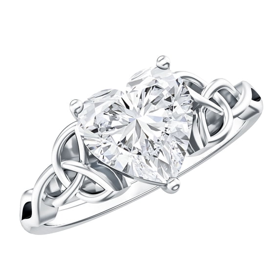 Rosec Jewels Moissanite Heart Shaped Engagement Ring 2 Carat - Celtic Knot Ring for Women (8 mm, D-VS1 Quality Certified), 18K White Gold, US 9.50