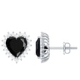 thumbnail image 1 of Rosec Jewels Certified Lab Grown Black and White Diamond Heart Stud Earrings with Halo - 8 mm - AAAA Quality - with Jewelry Box, 18K White Gold, 1 of 8