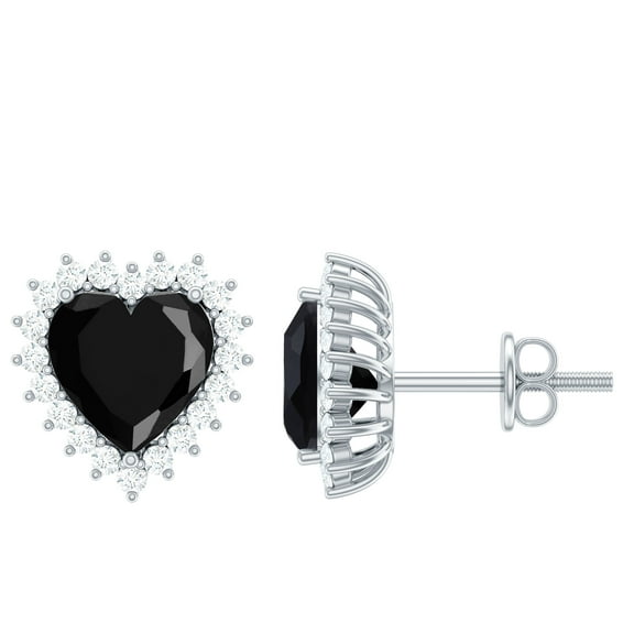 Rosec Jewels Heart Stud Earrings with Black and White Diamond - 8 mm Created Black Diamond, 925 Sterling Silver