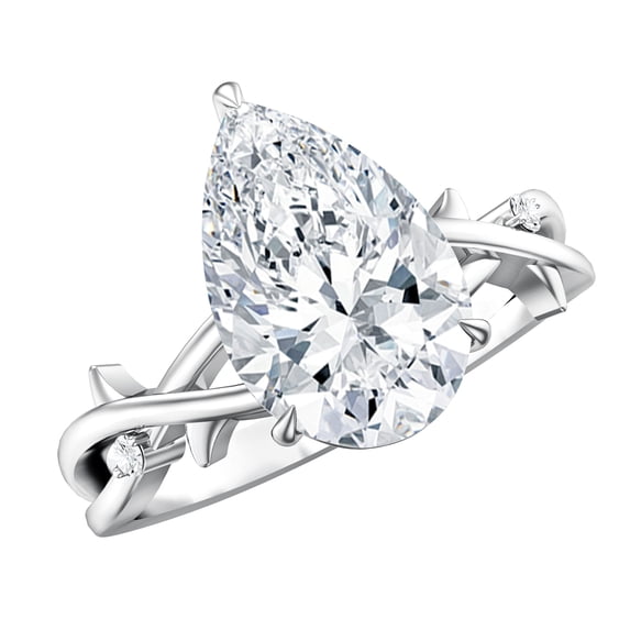 Rosec Jewels IGI 3 Carat Pear Lab Grown Diamond Solitaire Engagement Ring for Women - E-VS1 Quality, 10K White Gold, US 5.50