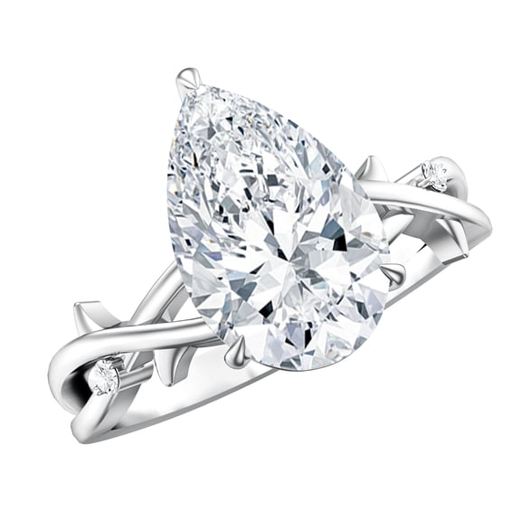 Rosec Jewels IGI 3 Carat Pear Lab Grown Diamond Solitaire Engagement Ring for Women - E-VS1 Quality, 925 Sterling Silver, US 4.00