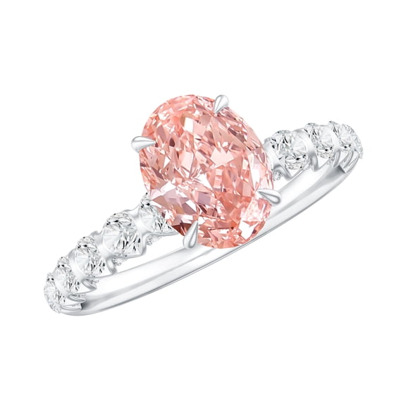 Rosec Jewels IGI Certified 1 Ct Lab Grown Diamond Pink Engagement Ring with White Diamond (VS1 Grade), 925 Sterling Silver, US 4.00
