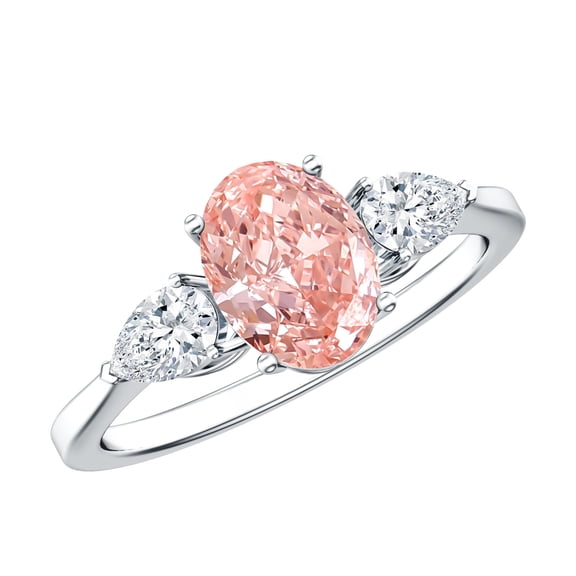 Rosec Jewels IGI Certified 1 Ct Lab Grown Pink Diamond 3 Stone Engagement Ring with White Diamond - VS1 Grade, 925 Sterling Silver, US 4.00