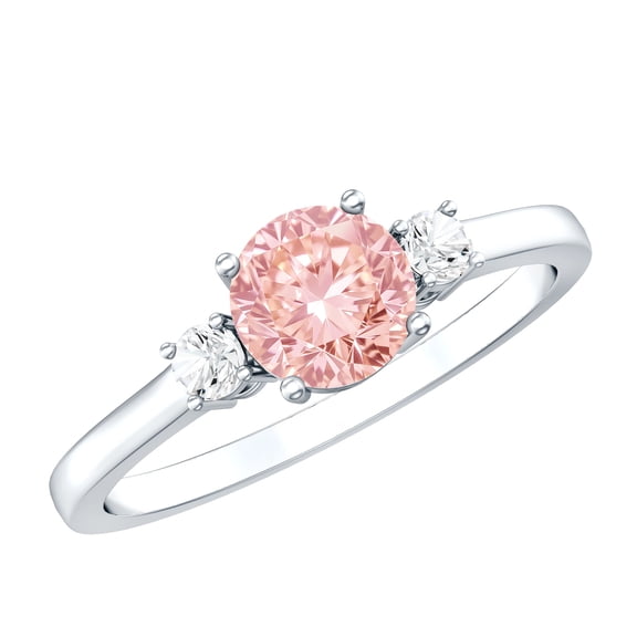 Rosec Jewels IGI Certified 1 Ct Lab Grown Pink Diamond 3 Stone Ring (VS1 Grade), 925 Sterling Silver, US 4.00