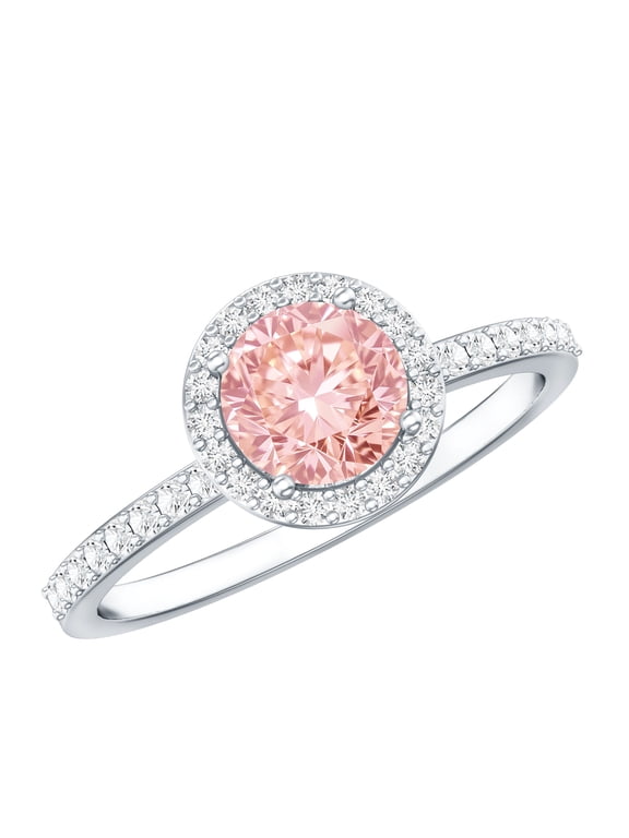 IGI Certified 1 Ct Lab Grown Pink Diamond Halo Engagement Ring - VS1 Clarity, 925 Sterling Silver, US 4.00