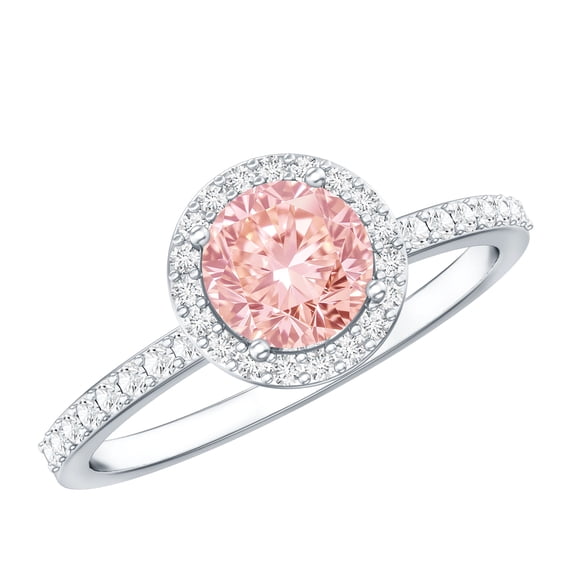 Rosec Jewels IGI Certified 1 Ct Lab Grown Pink Diamond Halo Engagement Ring - VS1 Clarity, 925 Sterling Silver, US 4.50