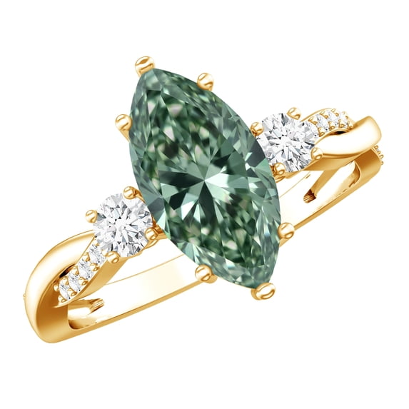 Rosec Jewels IGI Certified 2 Carat Lab Grown Green Diamond Marquise Engagement Ring (VS1 Quality) - Crossover Ring for Women, 18K Yellow Gold, US 10.50