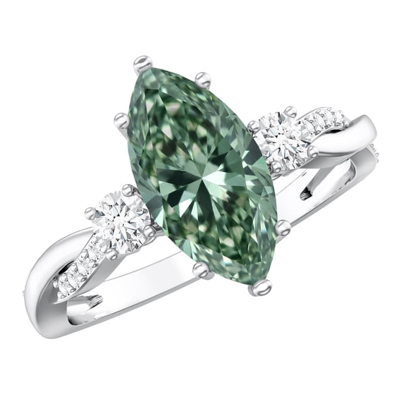 Rosec Jewels IGI Certified 2 Carat Lab Grown Green Diamond Marquise Engagement Ring (VS1 Quality) - Crossover Ring for Women, 14K White Gold, US 7.00