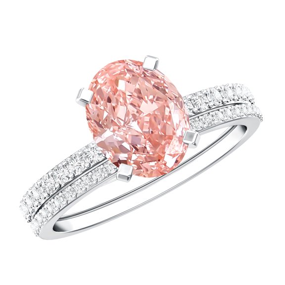 Rosec Jewels IGI Certified 2 Carat Lab Grown Pink Diamond Engagement Ring with Band (VS1 Grade), 925 Sterling Silver, US 4.00