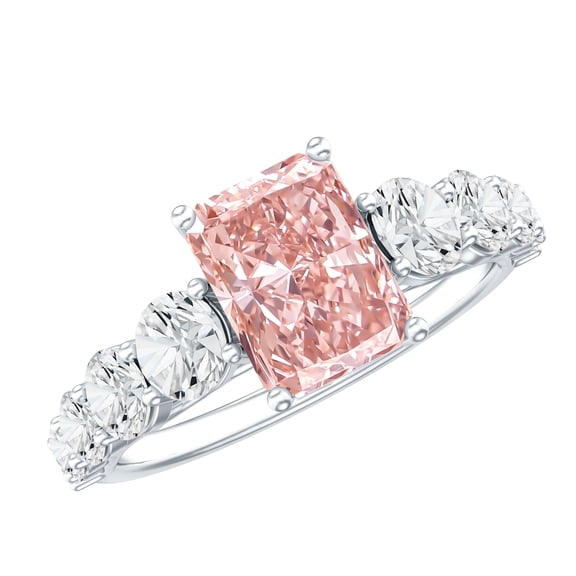 Rosec Jewels IGI Certified 2 Carat Lab Grown Pink Diamond Radiant Cut Engagement Ring - VS1 Clarity, 925 Sterling Silver, US 4.00