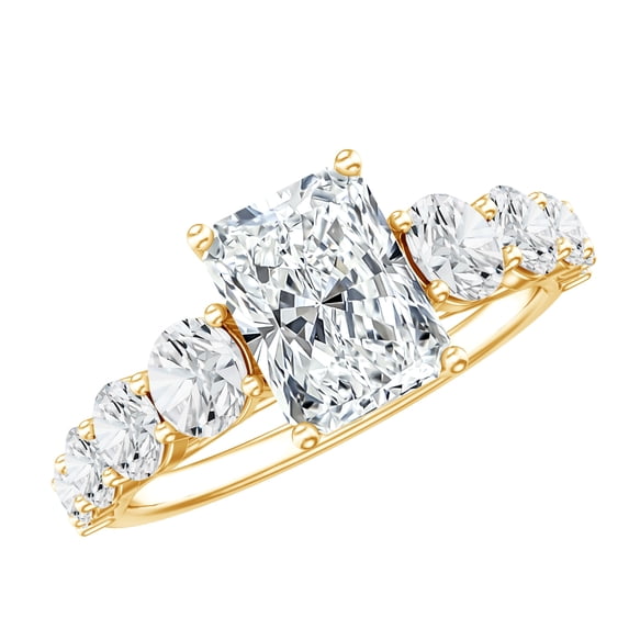 Rosec Jewels IGI Certified 2 Carat Lab Grown Radiant Cut Diamond Engagement Ring with Side Stones - E-VS1 Grade - with Jewelry Box, 10K Yellow Gold, US 7.00
