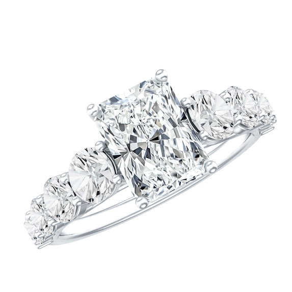 Rosec Jewels IGI Certified 2 Carat Lab Grown Radiant Cut Diamond Engagement Ring with Side Stones - E-VS1 Grade - with Jewelry Box, 925 Sterling Silver, US 4.00