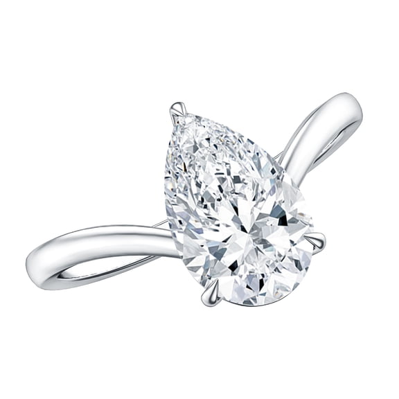 Rosec Jewels IGI Certified 2 Carat Pear Shape Lab Grown Diamond Chevron Engagement Ring - E-VS1 Grade, 925 Sterling Silver, US 4.00