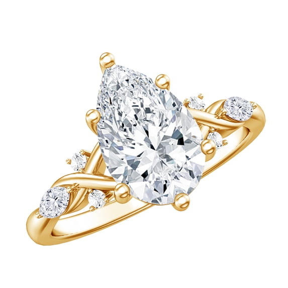 Rosec Jewels IGI Certified 2 Carat Teardrop Lab Grown Diamond Ring for Engagement- E-VS1 Quality, 14K Yellow Gold, US 6.00