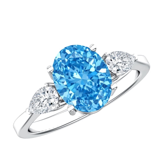Rosec Jewels IGI Certified 2 Ct Lab Grown Blue Diamond Engagement Ring (VS1 Grade) - Three Stone Ring for Women, 925 Sterling Silver, US 4.00