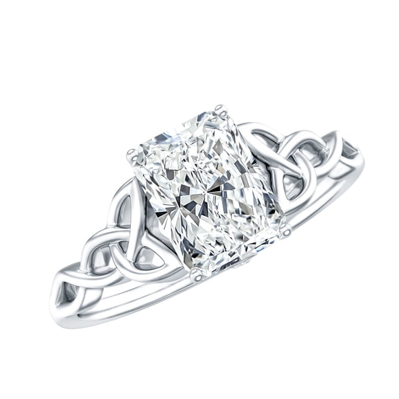 Rosec Jewels IGI Certified 2 Ct Lab Grown Diamond Radiant Cut Engagement Ring with Celtic Knot (E-VS1 Grade), 925 Sterling Silver, US 4.00