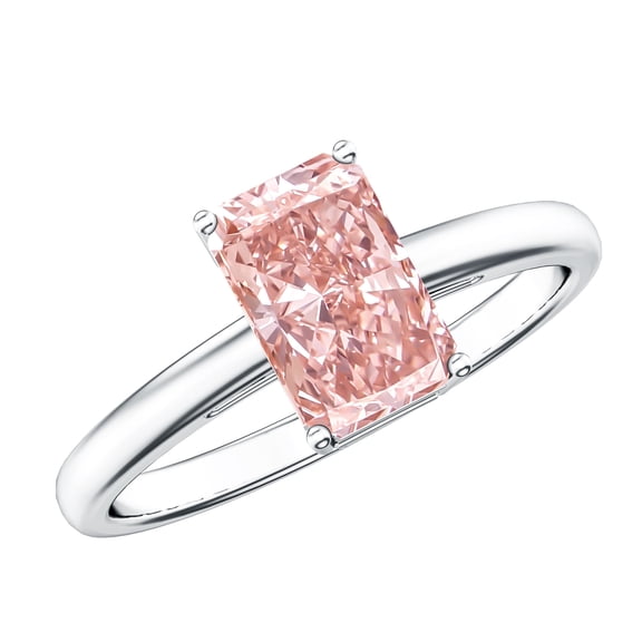 Rosec Jewels IGI Certified 2 Ct Lab Grown Pink Diamond Radiant Cut Engagement Ring (VS1 Grade), 925 Sterling Silver, US 4.00