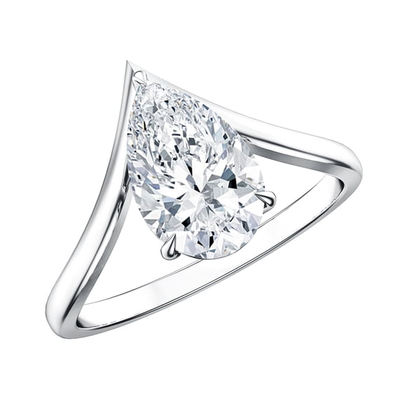 Rosec Jewels IGI Certified 2 Ct Pear Lab Grown Diamond Solitaire Ring (E-VS1 Grade) - Chevron Ring, 925 Sterling Silver, US 4.00