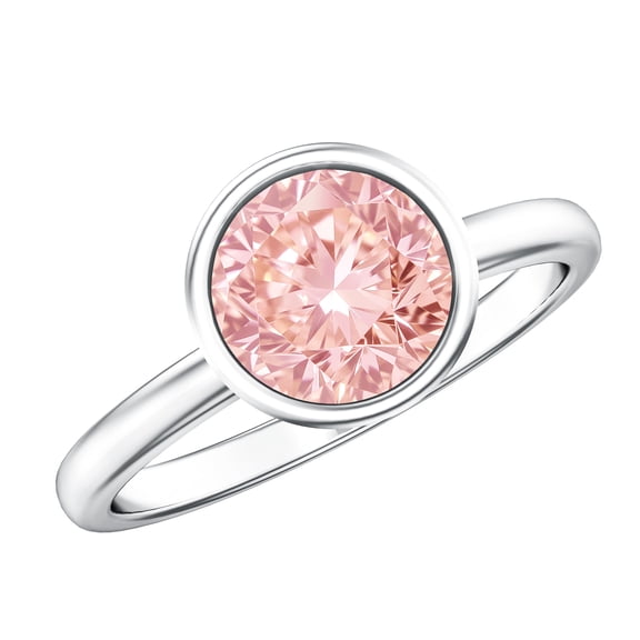 Rosec Jewels IGI Certified 3 Carat Bezel Set Lab Grown Pink Diamond Engagement Ring - VS1 Quality, 925 Sterling Silver, US 4.00