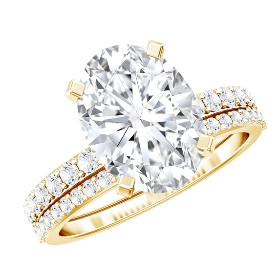 Rosec Jewels IGI Certified 3 Carat Lab Grown Diamond Engagement Ring with Band - Oval Wedding Ring Set for Women - E-VS1 Quality, 10K Yellow Gold, US 10.00
