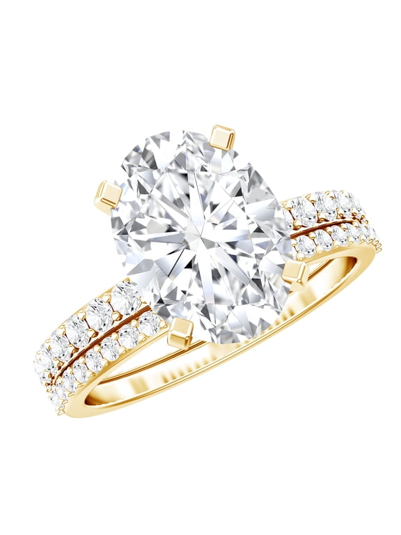 IGI Certified 3 Carat Lab Grown Diamond Engagement Ring with Band - Oval Wedding Ring Set for Women - E-VS1 Quality, 18K Yellow Gold, US 10.00