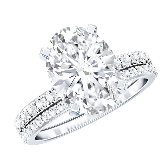Rosec Jewels IGI Certified 3 Carat Lab Grown Diamond Engagement Ring with Band - Oval Wedding Ring Set for Women - E-VS1 Quality, 925 Sterling Silver, US 4.00