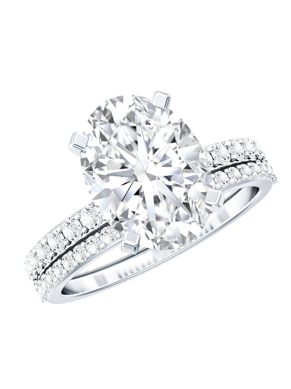IGI Certified 3 Carat Lab Grown Diamond Engagement Ring with Band - Oval Wedding Ring Set for Women - E-VS1 Quality, 925 Sterling Silver, US 6.00