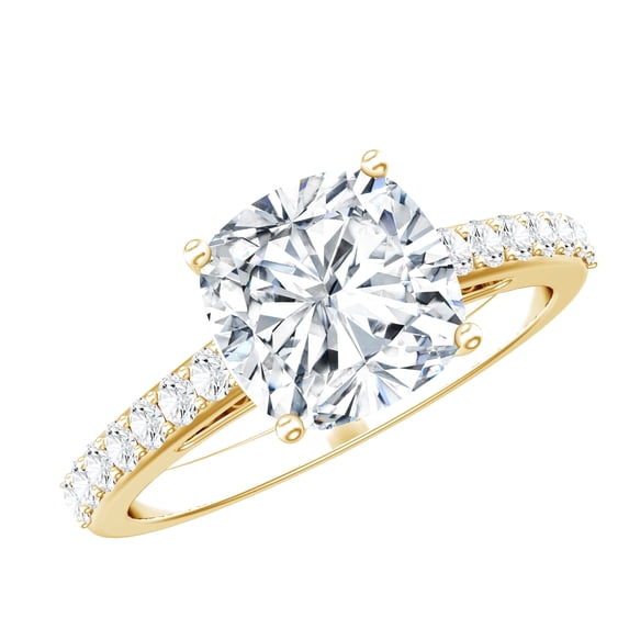 Rosec Jewels IGI Certified 3 Carat Lab Grown Diamond Engagement Ring with Hidden Halo - E-VS1 Quality - Cushion Cut Diamond Ring, 14K Yellow Gold, US 7.00