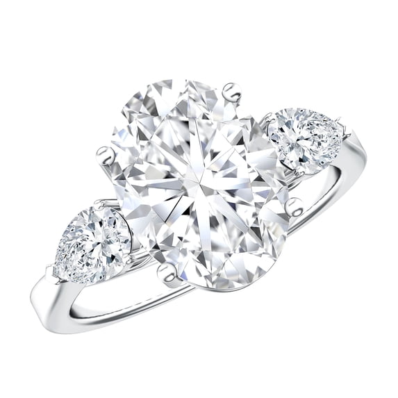 Rosec Jewels IGI Certified 3 Carat Lab Grown Diamond Oval Engagement Ring - E-VS1 Quality - Diamond 3 Stone Ring for Women, 925 Sterling Silver, US 4.00