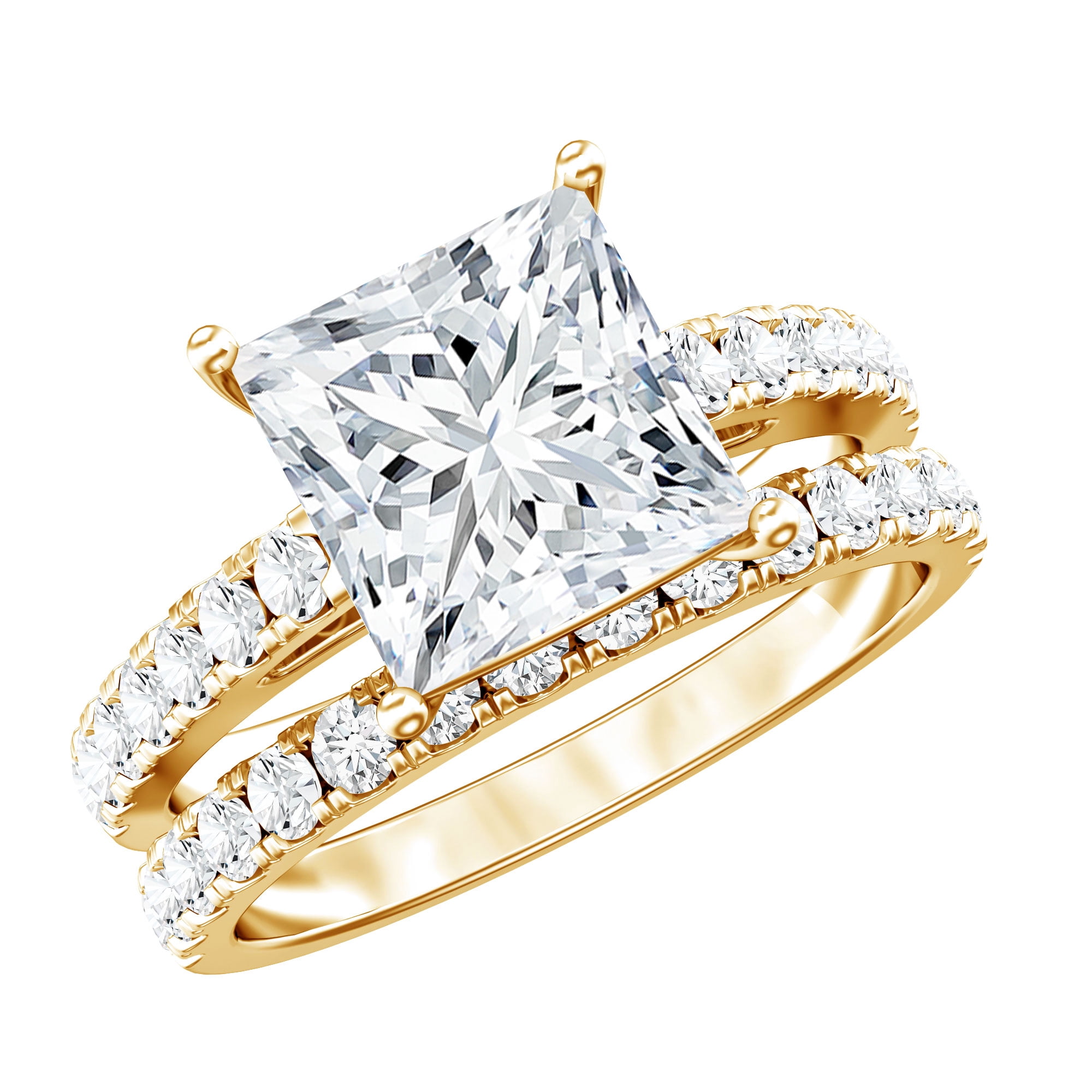 Rosec Jewels IGI Certified 2 Carat Lab Grown Diamond Princess Cut Engagement Ring Set for Women - E-VS1 Quality - With Jewelry Box, 14K Yellow Gold, US 10.00